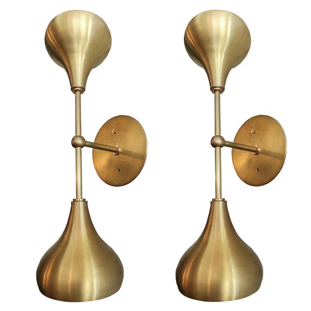 Pair of Custom Brass Double Head Mid Century Style Sconces Modern light