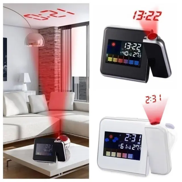 Digital LED Projection Alarm Clock Weather Thermometer new. Back Calendar Y2E6
