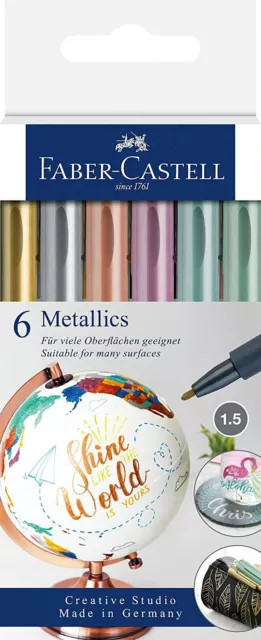 Faber-Castell 160706 Metallics Marker m. Faserspitze 1,5mm Strichstärke 6er Set