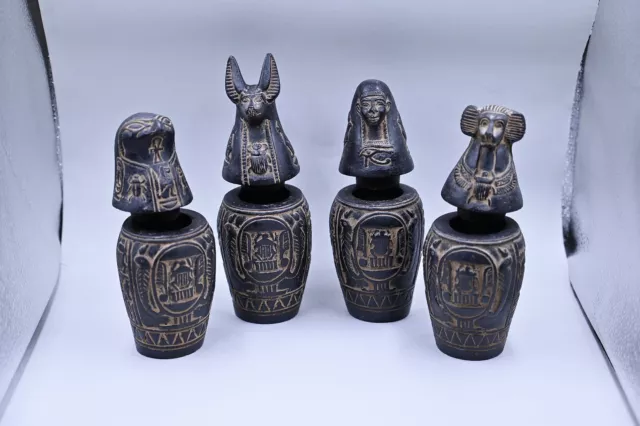 Unique Egyptian art Set of 4 canopic jars (sons of Horus) stone made in egypt