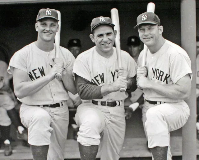 Roger Maris Yogi Berra Mickey Mantle New York Yankees UNSIGNED 8x10 Photo