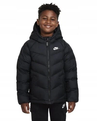 Giacca cappotto nero Nike Longline ragazzo ragazza buffer inverno Parker riempimento sintetico