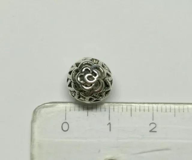 Guru Perle Rose 3-Loch Kugel 10mm 925 Sterling Silber Blume Dekor Charm Anhänger