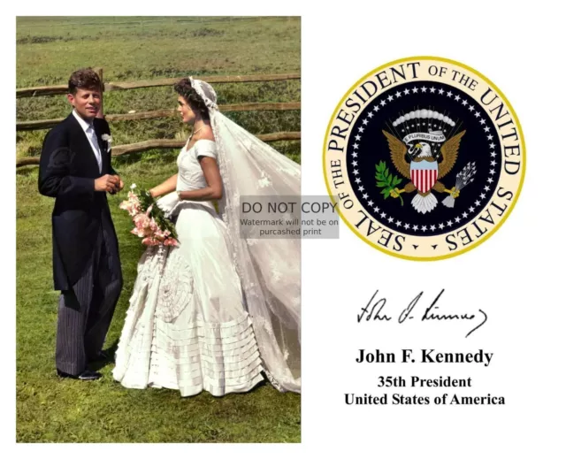 President John F. Kennedy & Jackie Presidential Seal Autographed 8X10 Photo