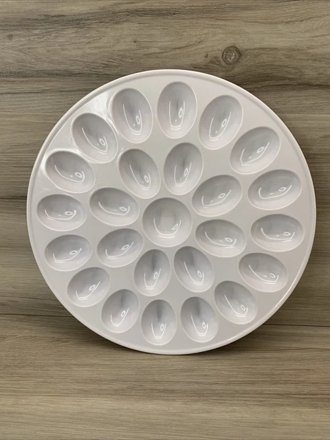 CROFTON 11” WHITE Plastic Deviled Egg Tray Platter Dish 24 Eggs