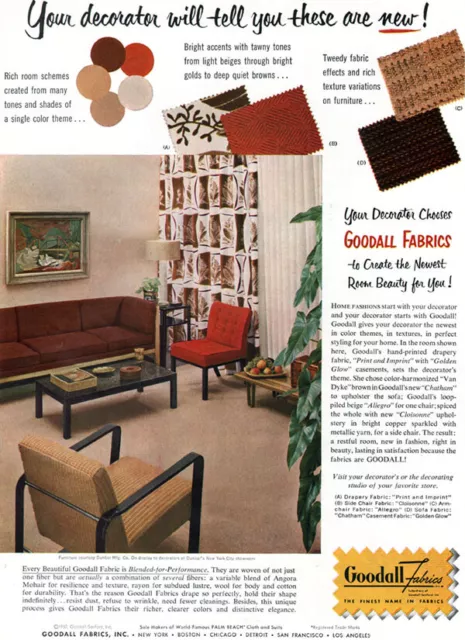 Dunbar Mid Century Modern Furniture Goodall Fabrics 1950 Magazine Print Ad