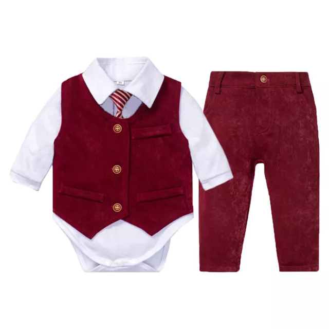 Baby Boys Gentleman Outfit Set Bow Romper Vest Long Pants Party Birthday Suit