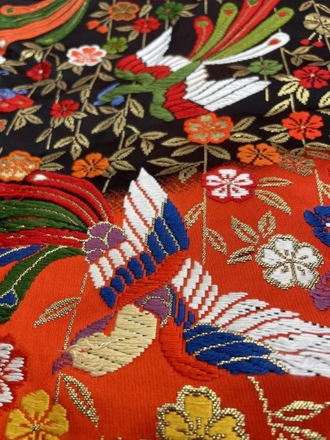 Japanese Kimono Uchikake Luxurious Wedding Embroidery Pure Silk Red Black K280 3