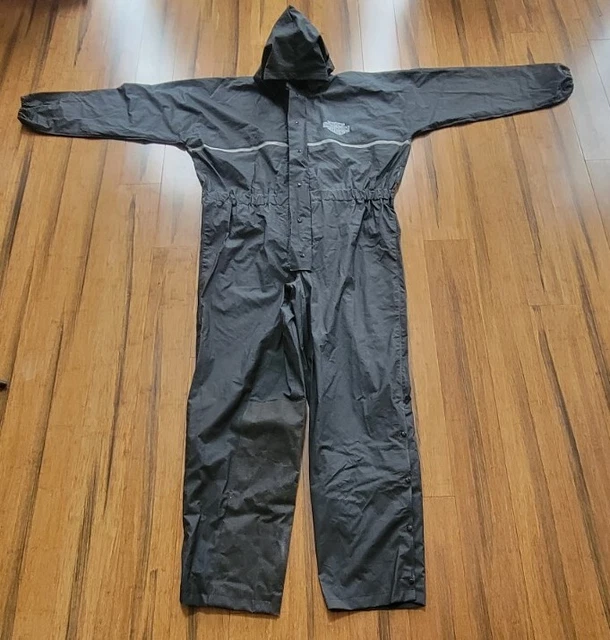 Harley Davidson Travel Rain Suit One Piece Jacket Pant Black Mens Large