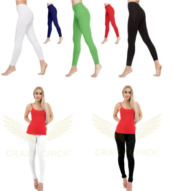 Ladies Full Length Cotton Stretch Leggings Womens Dance Casual Comfortable Wear