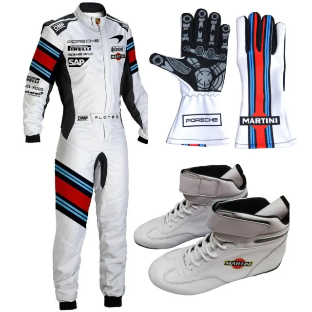 Martini Driver Set Suit Gloves Shoes Bundle for Go Karting and Rally Racing