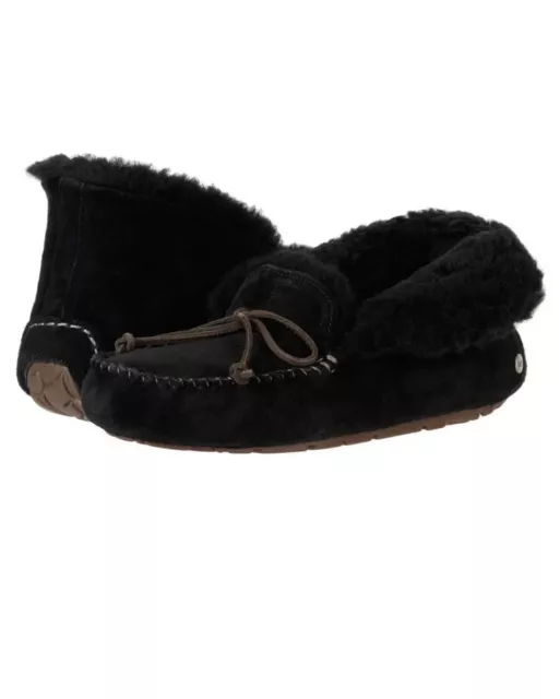 Ugg Alena Slipper Black Suede Sheepskin Cuff Moccasins Womens Us Size 6, 8-11