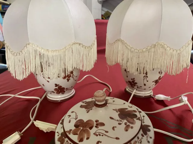 2 Lampade per comodino in ceramica dipinta a mano + portagioie coordinato