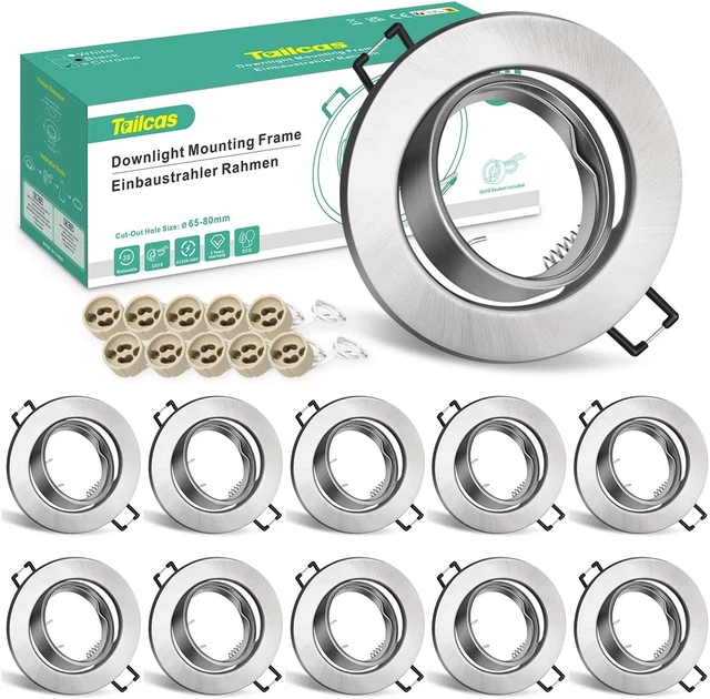 Set Di 20 Cornici Per Faretti LED GU10 Da Incasso Per Cartongesso, Foro 55-70 Mm, Bianco Opaco Per Lampade Da 50 Mm