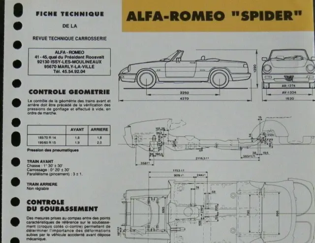 Fiche technique automobile carrosserie ALFA ROMEO SPIDER