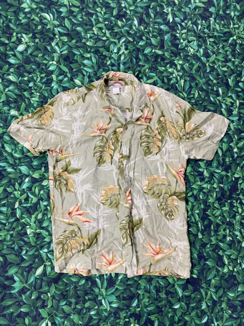 Vintage Mens Paradise Found Rayon Hawaiian Palm Tree Button Up Shirt Sz S