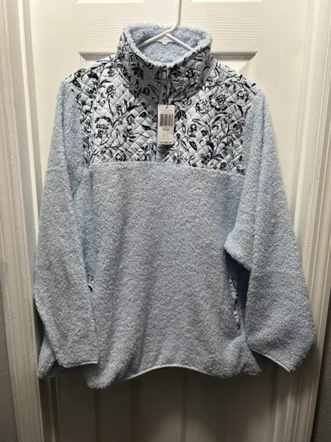 Vera Bradley Womens Blue Floral Long Sleeve Teddy Fleece Pullover Sz  3XL NWT