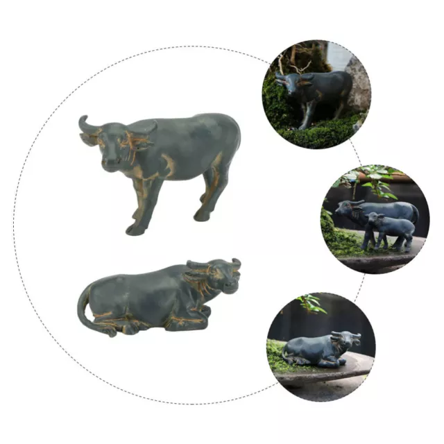 2 Pcs Calf Micro Landscape Cow Figurine Sculpture Decorations 3
