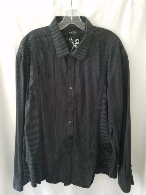 Men's Marc Ecko XXL cut sew LS  button up shirt black tiny white stripes. Cotton