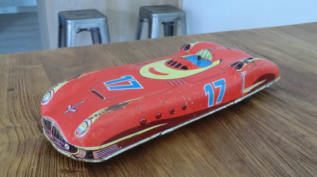 Rare ancien jouet JOUSTRA voiture de course en plastique blanc N°9