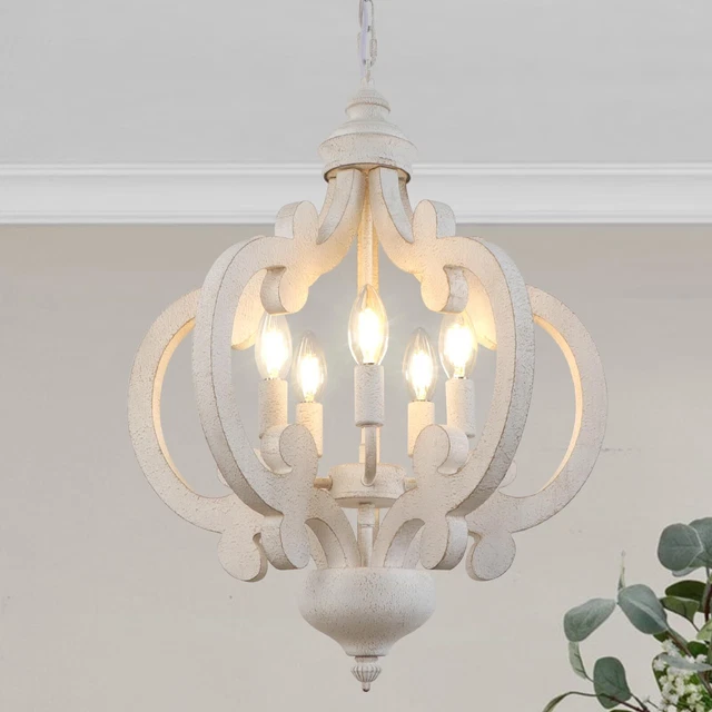 Modern Chandelier Ceiling Fixture White Wood Pendant Lamp Shop Light Living Room