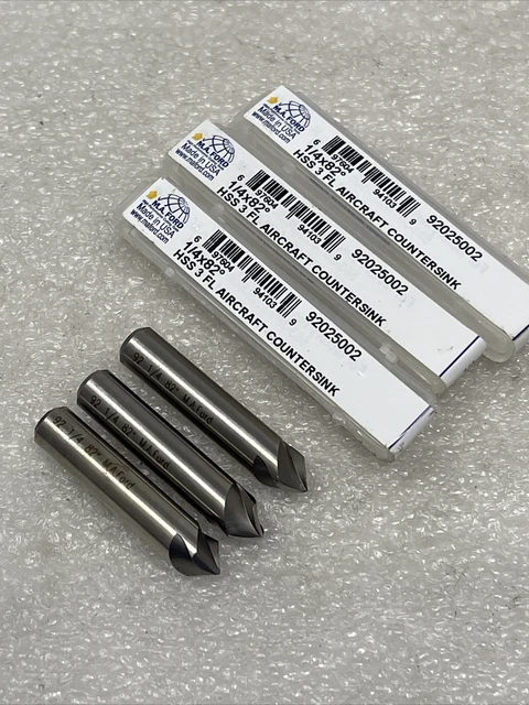 New M.A. Ford 3 Flute HSS Aircraft Countersinks 1/4” x 82°, 92025002, Lot Of (3)