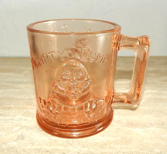 Vintage Indiana Glass Mug Humpty Dumpty & Tom Tom Nursery Rhyme RARE Peach Color