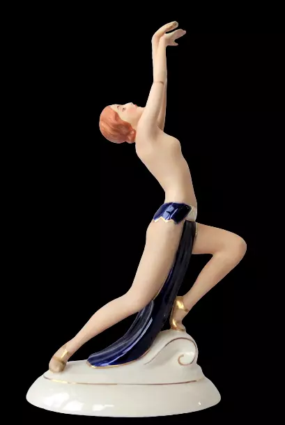 Royal Dux Elly Strobach Tänzerin in Pose Art Deco Porzellan Figur 28CM 1930s