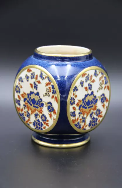 1940+ Vintage Carlton Ware Cobalt Blue Vase with Imari Pattern Made in England