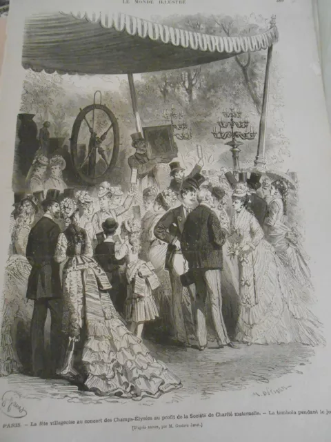1875 engraving - Paris La Fête Villageoise au Concert