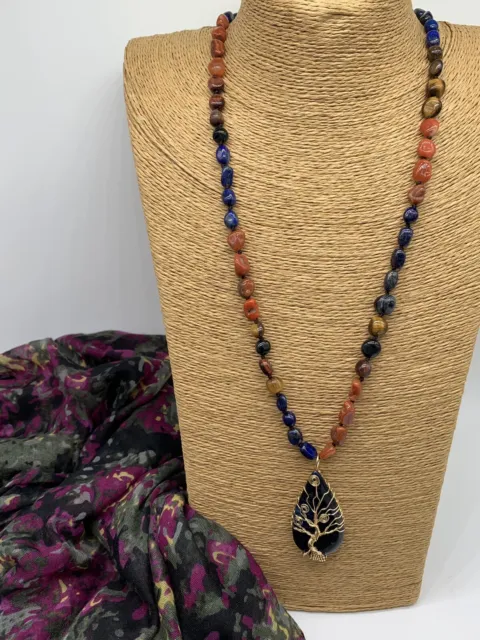 Fashion natural gemstone Beads life tree pendant necklace jewelry