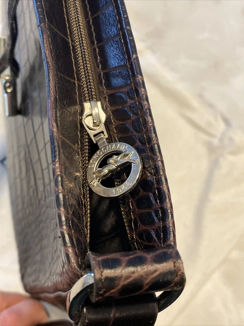Longchamp Roseau Croc Embossed Leather Crossbody Bag Brown 3