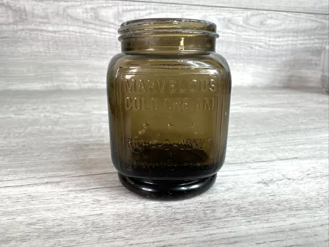 Embossed Jar Marvelous Cold Cream Richard Hudnut New York NY Paris 1910s Amber
