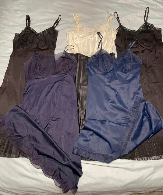 Lot of 5 VTG SLIPS  LINGERIE LACE 50's/60's full slips Sz 32, 34 satin and Nylon