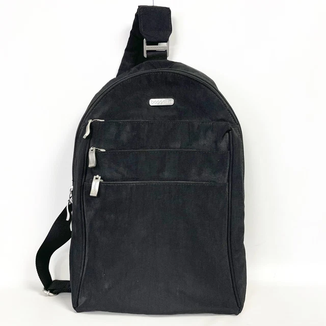 Baggallini Sling Cross Body Bag Black Nylon Travel Organizer Purse