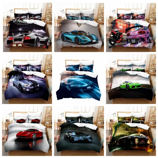 Cool Sports Car Racing Car Red Blue Luxury Vehicles Doona Duvet Quilt Cover Set
