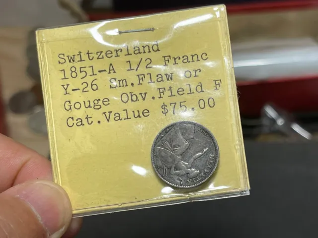 1851-A Switzerland 1/2 Franc Silver Coin Rare Coin