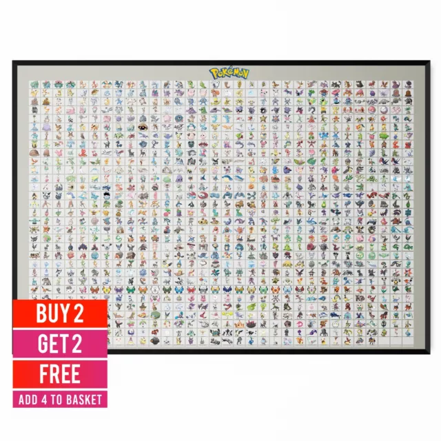 Pokemon Full Pokedex 1-721 Gen 1 To Gen 6 Poster Art Print A5 A4 A3 A2 A1