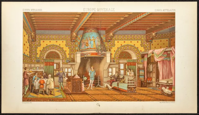 1890 - Intérieur français - Mobilier et costumes - Moyen-âge - Architecture