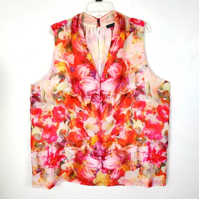 VINCE CAMUTO Top Sheer Overlay Sleeveless V-Neck Lined Pink Orange Floral 3X