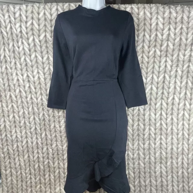 womens medium J Jill black long sleeve sheath faux wrap knee length dress