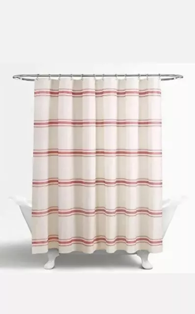 Lush Decor Store Farmhouse Stripe Shower Curtain Red 72X72 ~FREE SHIPPING