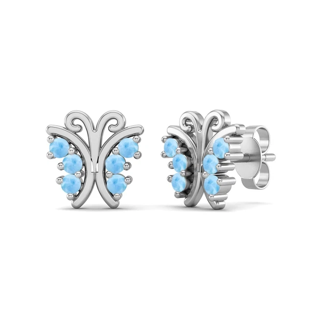 Rond Larimar 925 Argent Sterling Délicat Papillon Clous D'Oreilles Pour Femme
