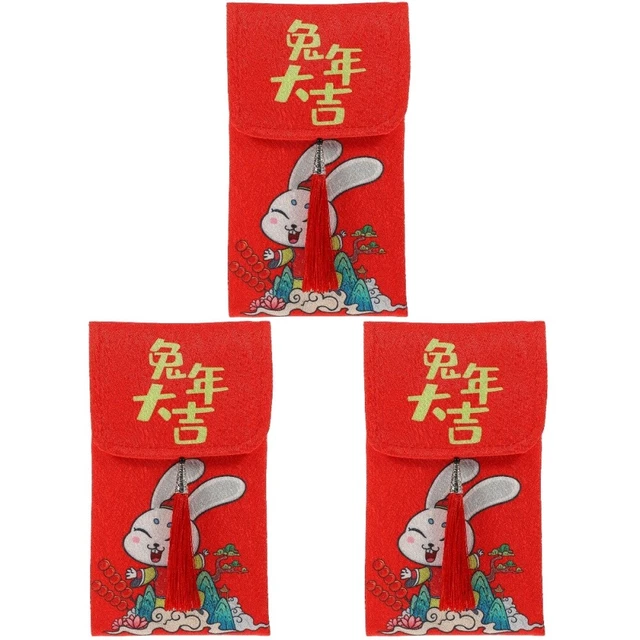 3 PCS Chiffon Enveloppe Rouge Année Du Lapin Tissu Enfant Poches D'argent