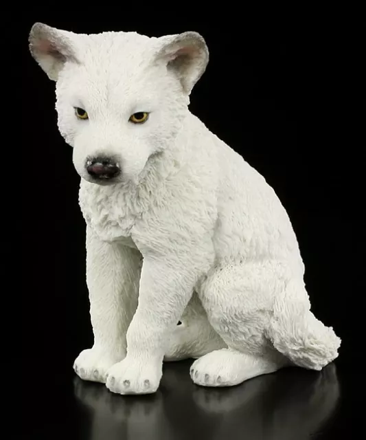 Lobo Figura - Wolfbaby Blanco Sentado - Estatua Decoración Wildlife Veronese