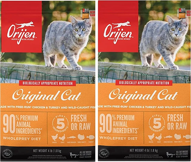 Orijen 2 Pack of Cat & Kitten Grain-Free Dry Food, 4 Pounds Each, Made in The