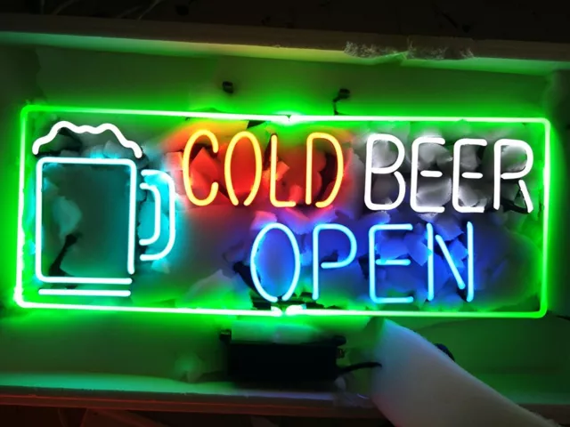 Cold Beer Open Bar Neon Light Sign 20"x16" Lamp Glass Decor Wall Space Hanging