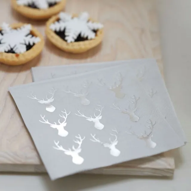 Silver Foiled Stag Canape Napkins | Christmas Festive Serviettes Tableware x20