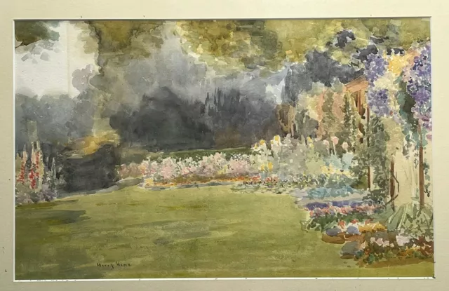 Original Watercolour Painting-HARRY HINE-Flower Garden-Framed-Signed Art