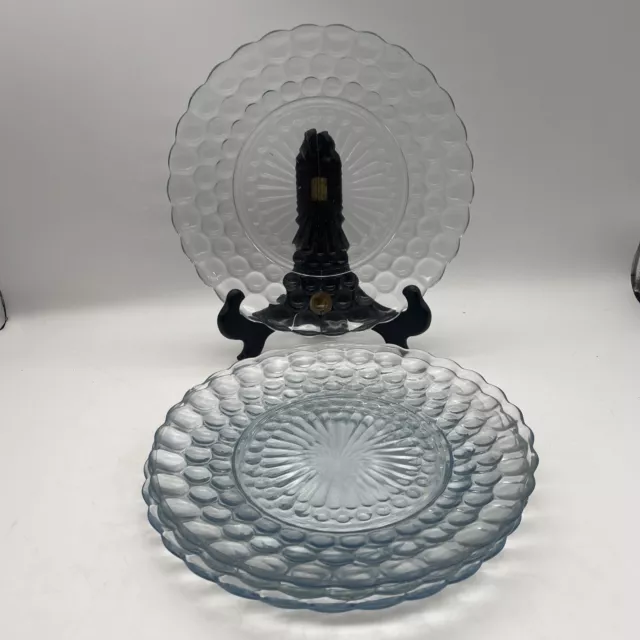 Vintage Anchor Hocking Set Of 4 Blue Bubble Glass 9-1/2” Dinner Plates